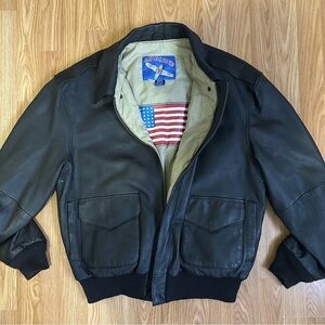 Vintage 80’s Air Force Airborne Leather Bomber Jacket Mens M Brown Lined Full Zp